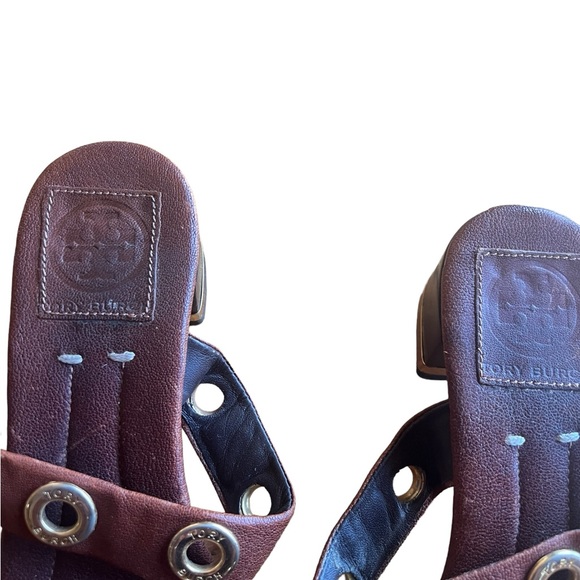 Tory Burch Brown Strappy Sandals with Gold Grommets - Picture 8 of 9
